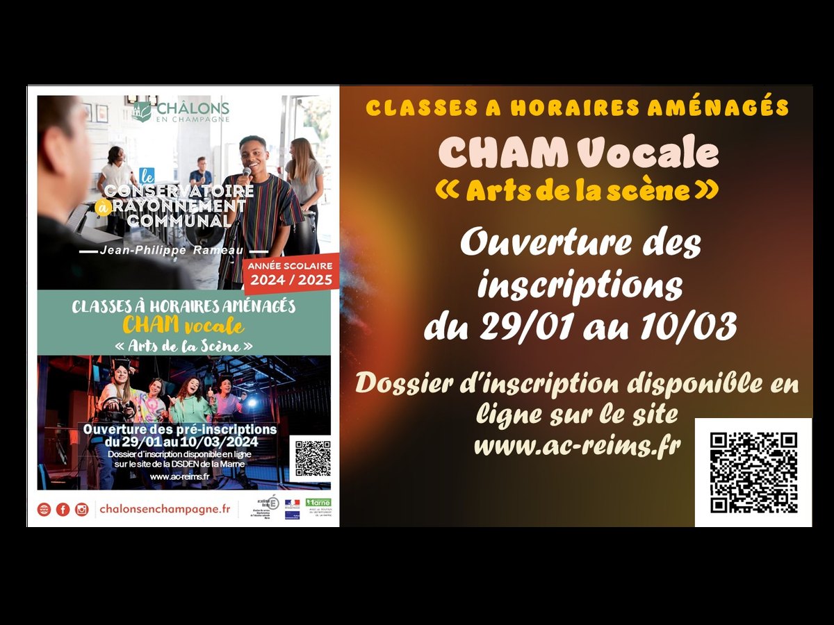 Affiche de « Ouverture des préinscriptions en ligne pour les classes à horaires aménagés musique vocale « arts de la scène » à la rentrée 2024 »