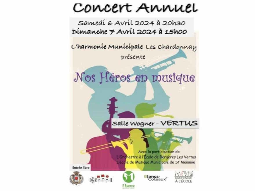 Affiche de « CONCERT ANNUEL de L' HARMONIE de VERTUS BLANCS-COTEAUX, OAE BERGERES LES VERTUS, PETITE HARMONIE VERTUS, SAINT-MEMMIE. »