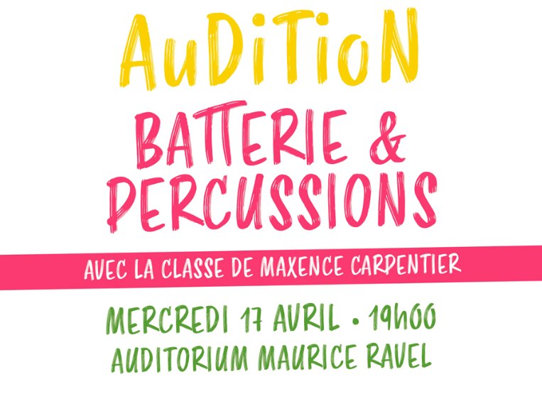 Affiche de « Audition batterie et percussions »